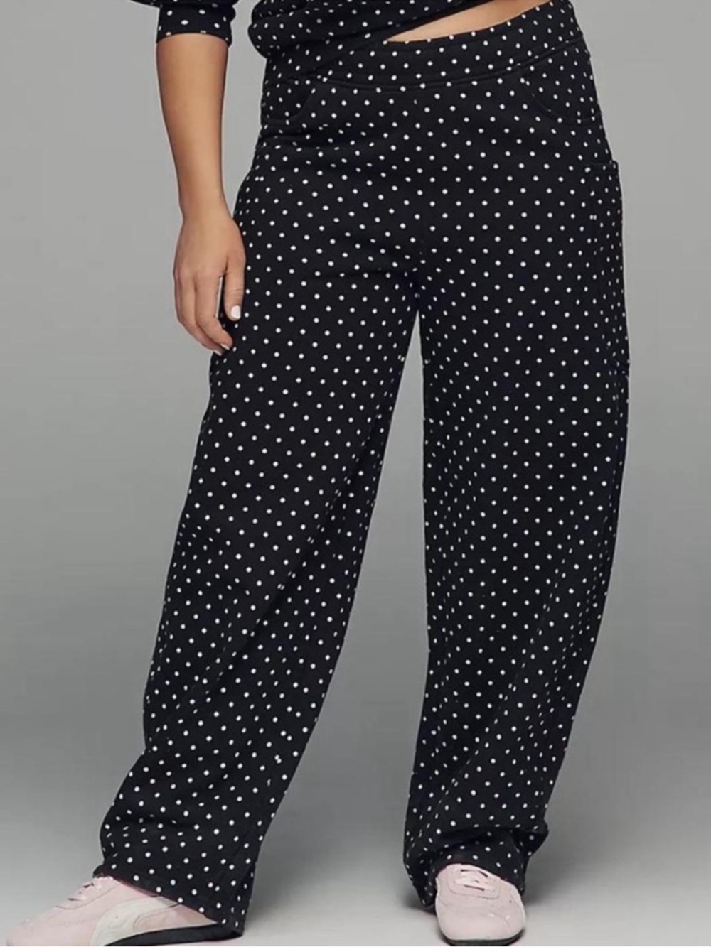 Afrm Cotton Ryan Barrel Sweat Pants In Black Polka Dot